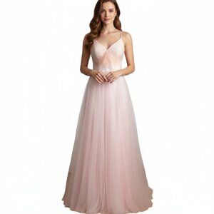 NWT BHLDN SOFT PINK TULLE BALLETCORE EVENING PRINCESS BRIDESMAID GOWN - 12